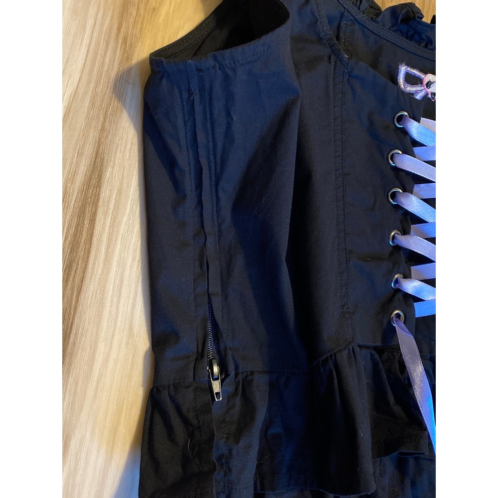 Sanrio Kuromi Embroidered Ruffle Crop Top Corset Black Lace Up Back Medium - Picture 10 of 10